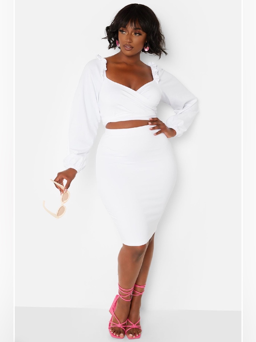 Plus 1X Rebdolls Killing Me Softly Bodycon Midi Skirt & Ruffle Crop Wrap Top Set